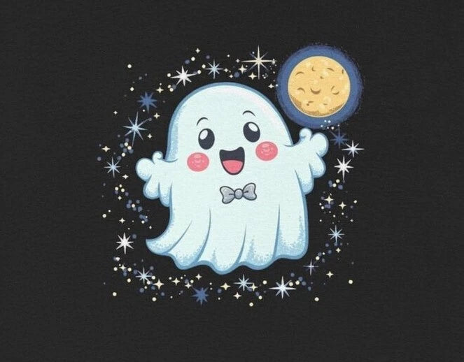 Spooky Black Halloween Shirt with Adorable Ghost Print