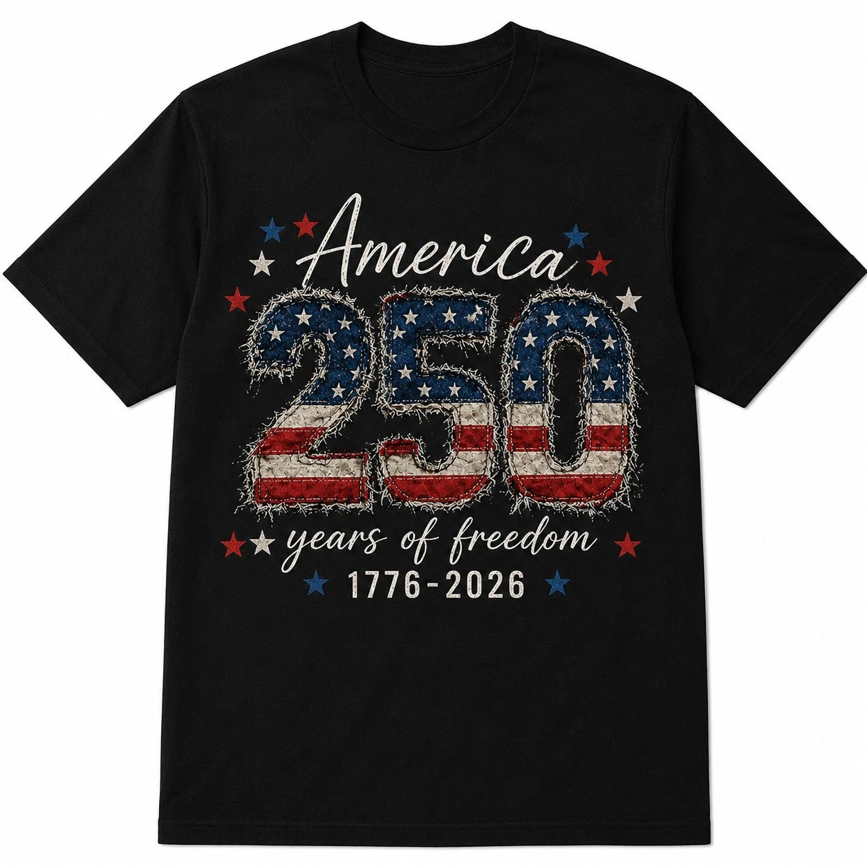 America 250 Years of Freedom T-Shirt USA 1776-2026 Patriotic Graphic Tee Black