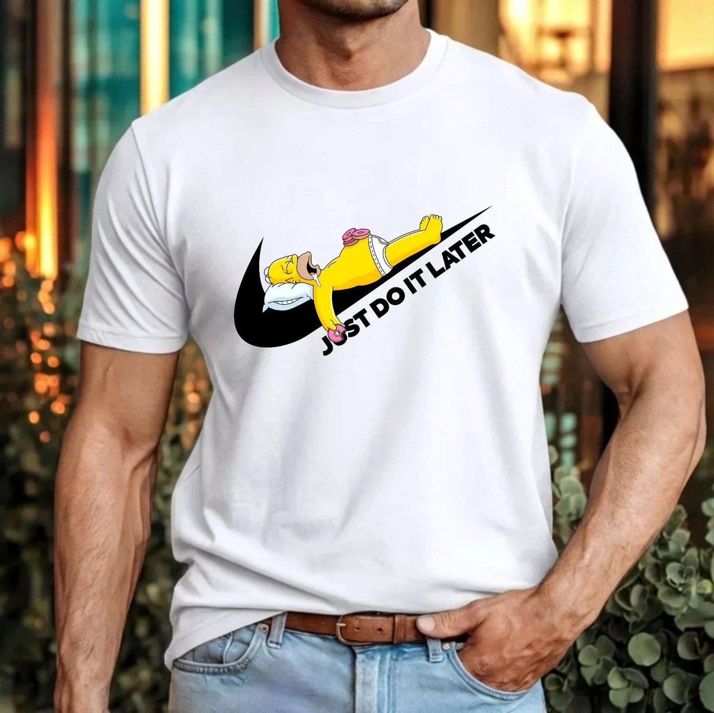 Just Do It Later Funny Lazy T-Shirt Relaxed Cartoon Quote Gym Bodybuilders Top