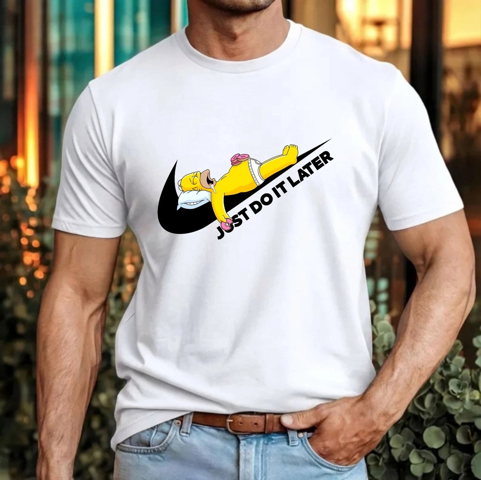 Just Do It Later Funny Lazy T-Shirt Relaxed Cartoon Quote Gym Bodybuilders Top