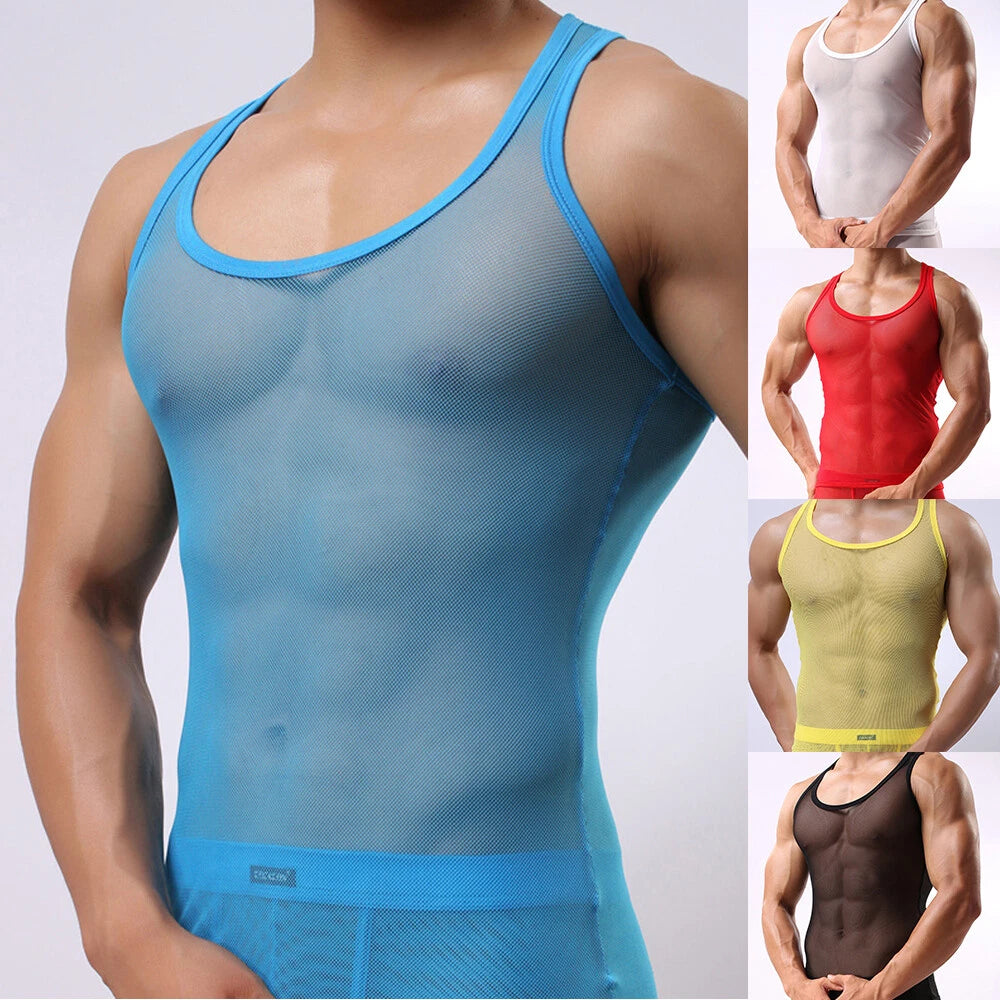 Men Original Pendeen Vest Men Rasta Mesh Fishnet String Top Cotton Summer ๑