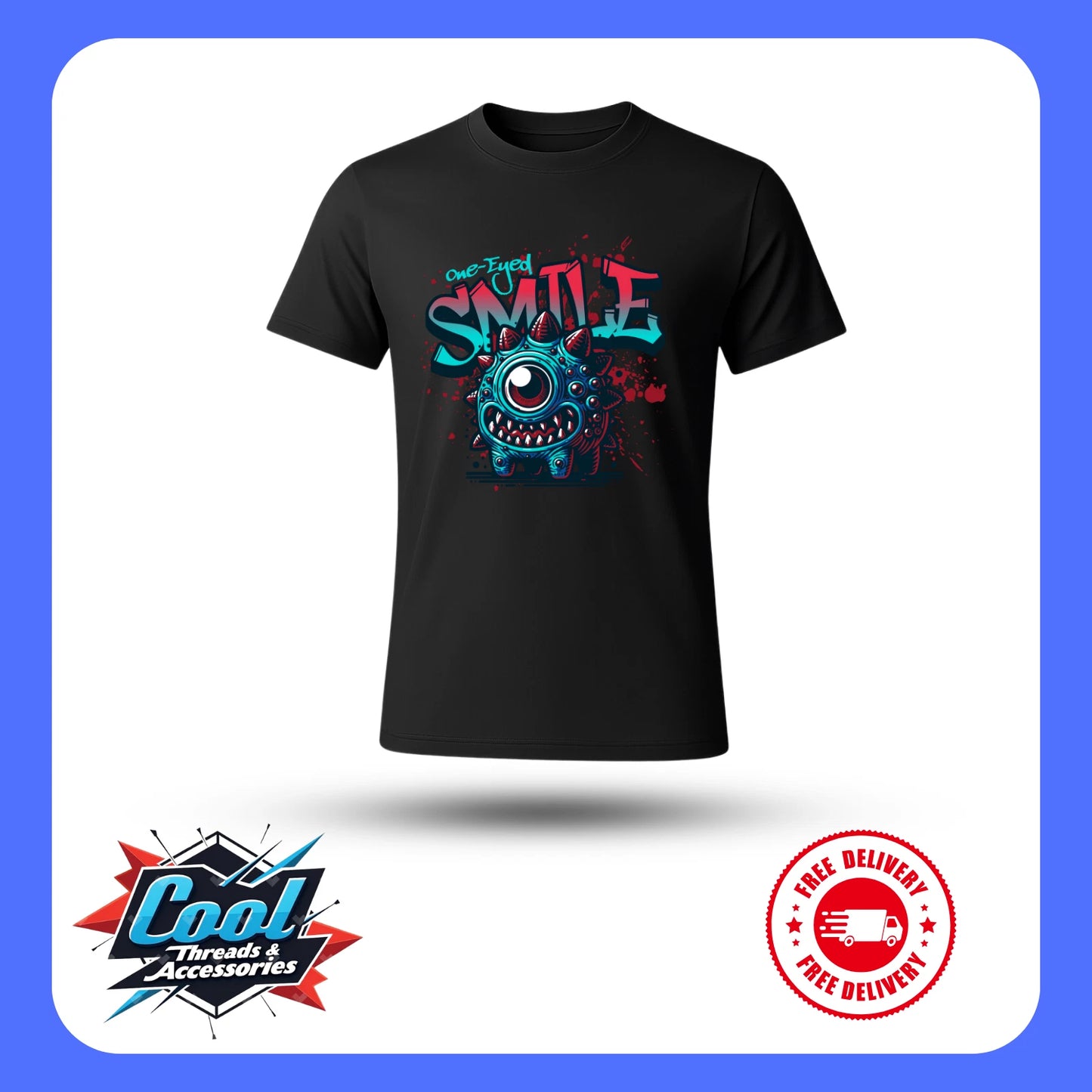 T Shirt One Eyed Smile Monster Creature Graphic Tee Short Sleeve