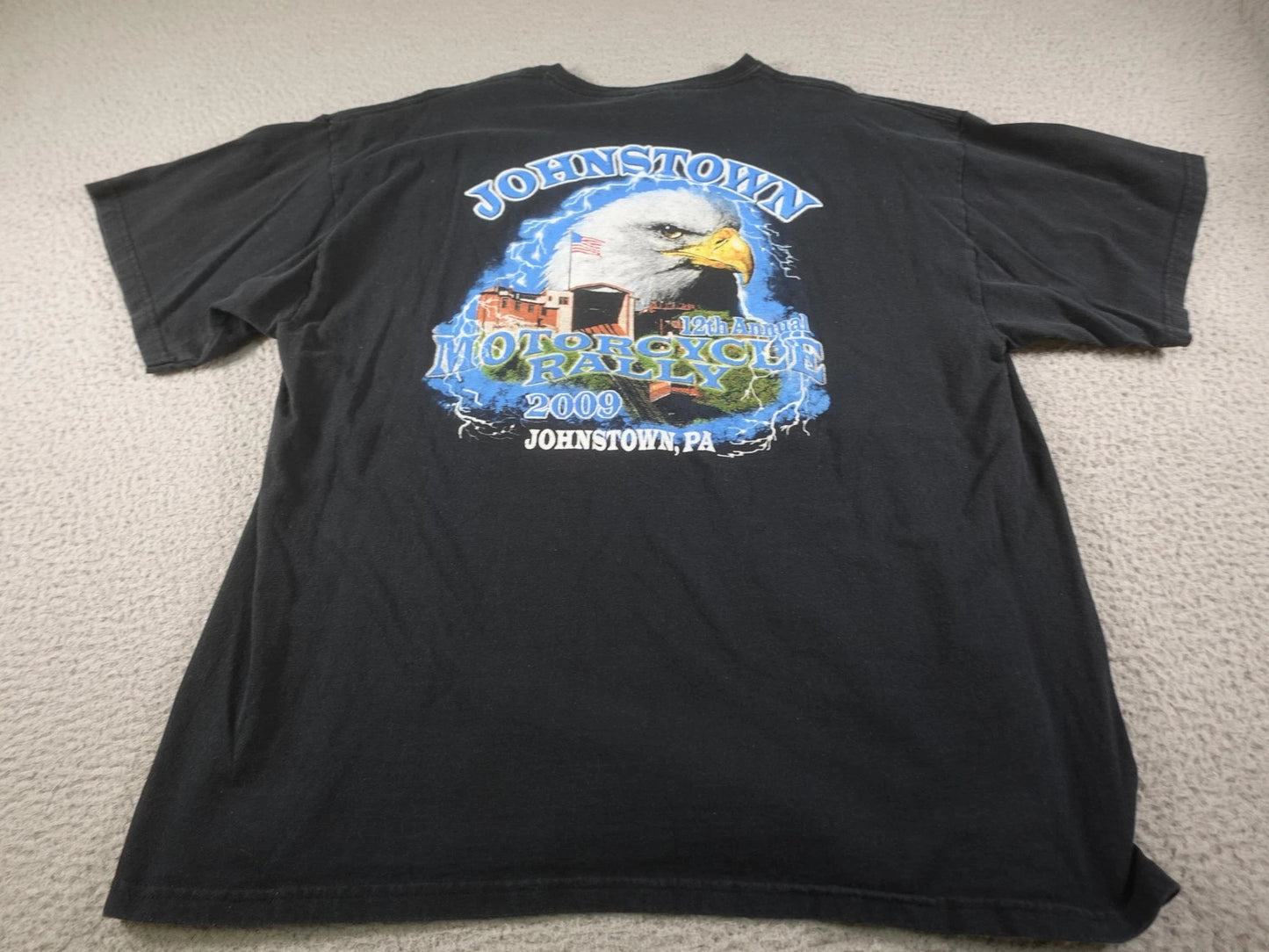 Motorcycle Rally Shirt Mens XL Black Biker Eagle Wings USA Flag Y2K Patriotic
