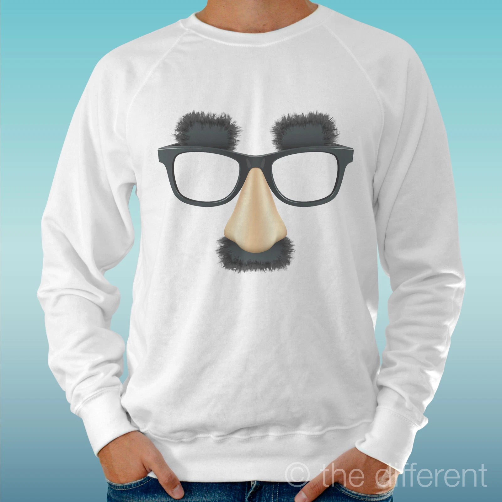 Felpa Man Light Sweater White " Moustache Glass Mustache Glasses Mask "