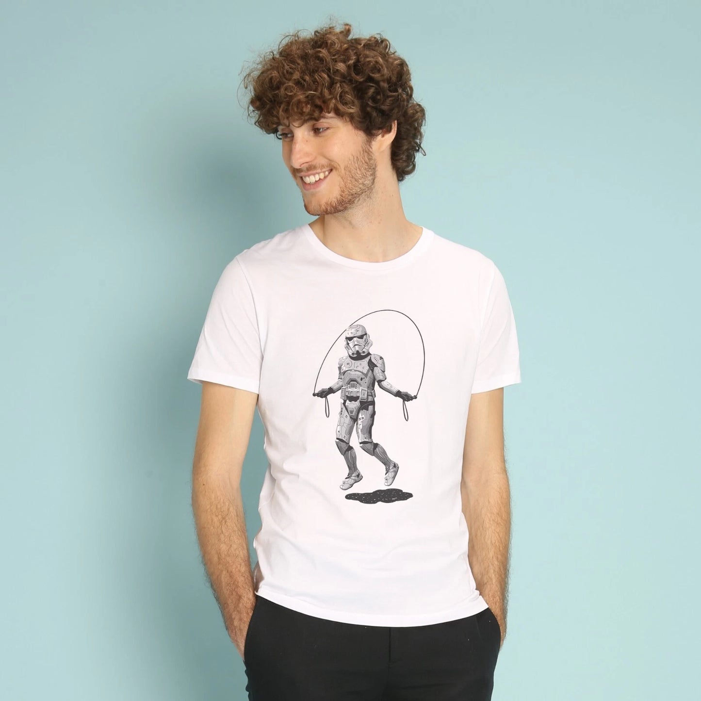 Men's Short Sleeve T-Shirt White, STORMTROOPER SKIPPING