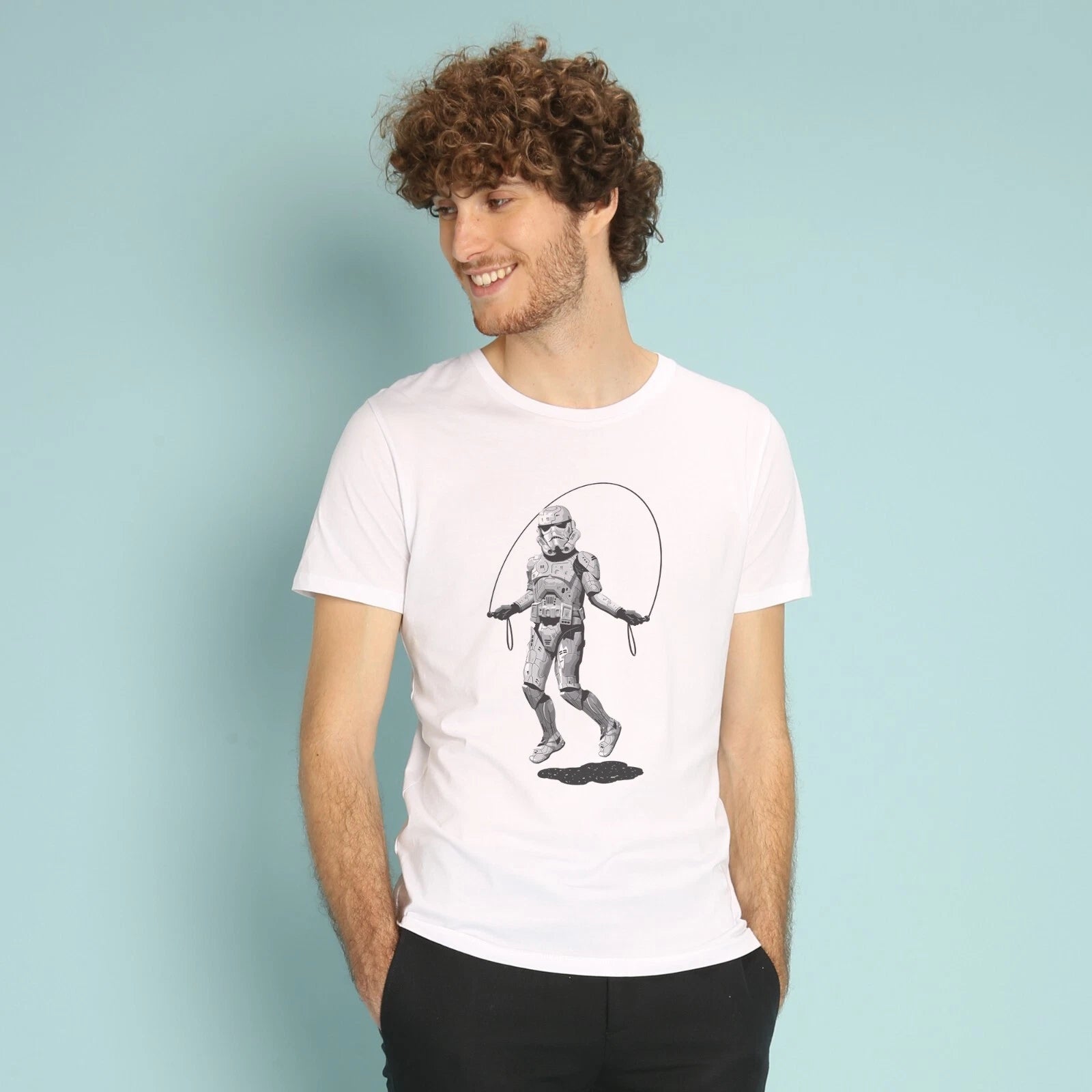 Men's Short Sleeve T-Shirt White, STORMTROOPER SKIPPING