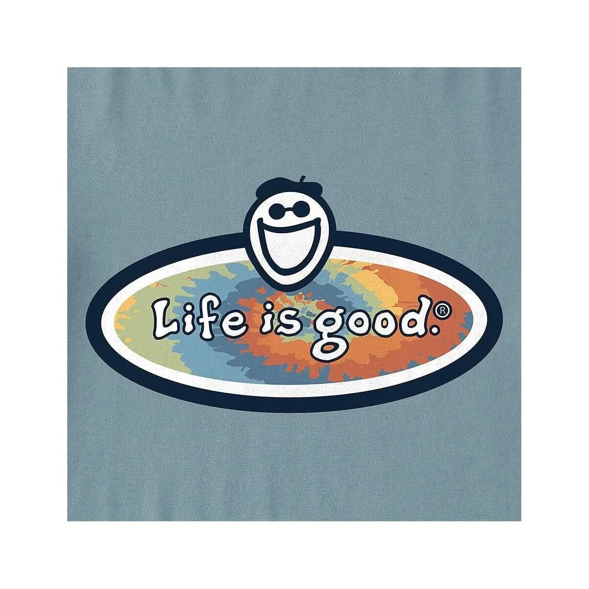 Large NWT Men's Life Is Good Tie Dye Jake Oval Blue SS Crusher Tee