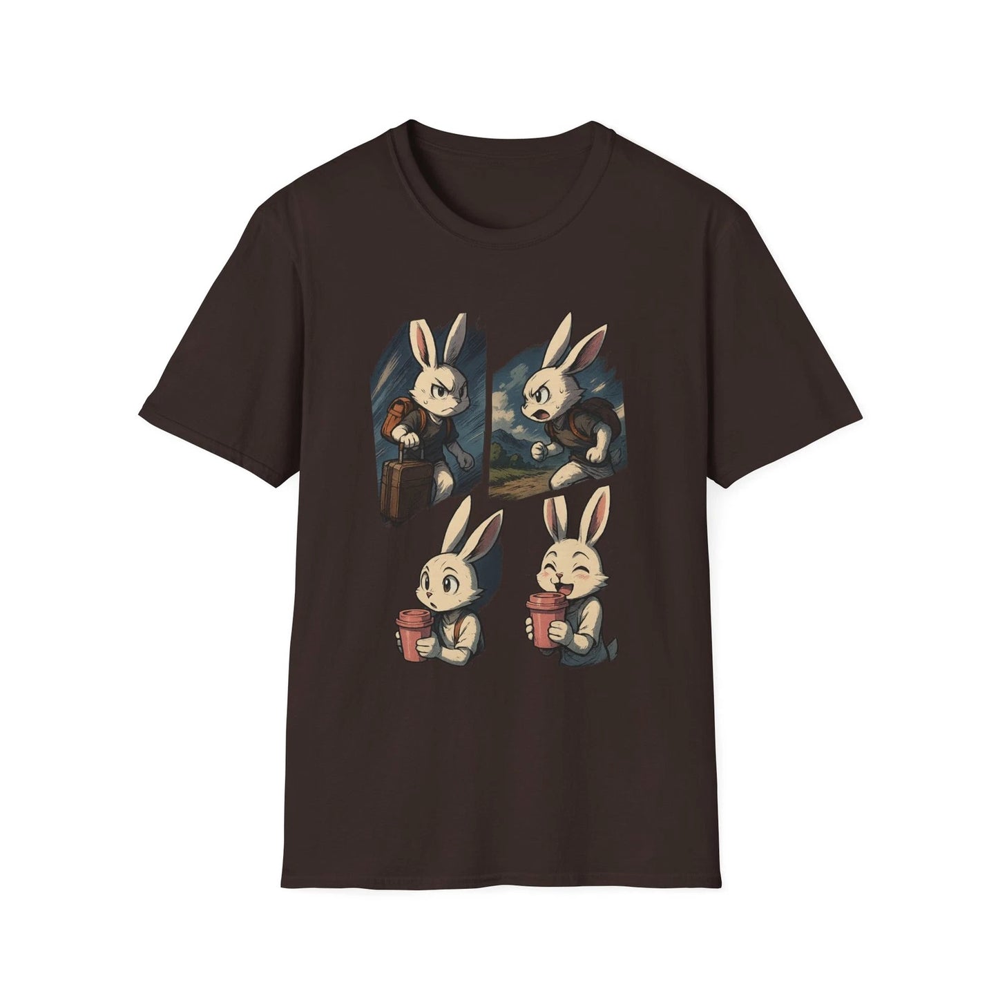 Coffee Lovers Fun Comic T shirt Featuring Bunny Vintage T