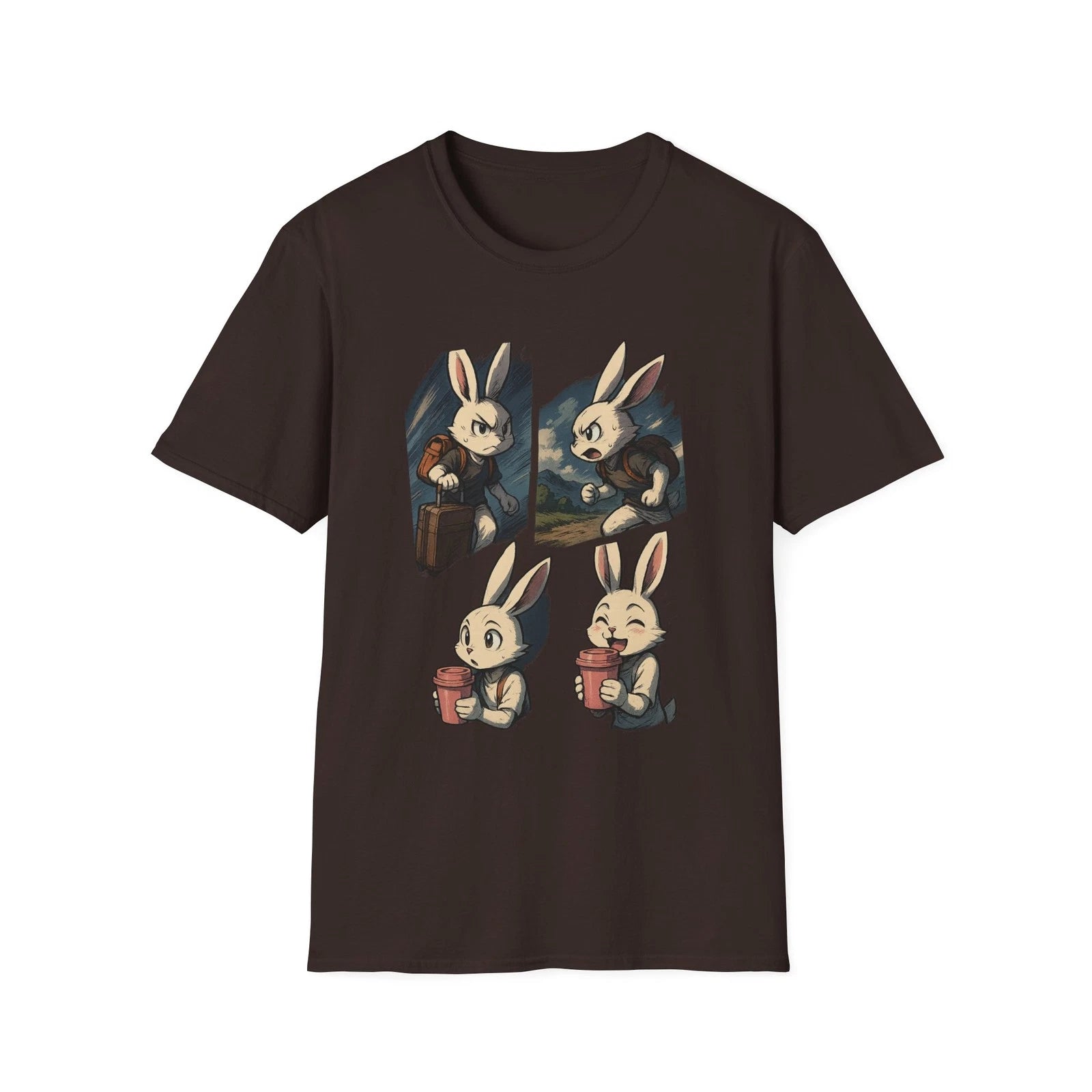 Coffee Lovers Fun Comic T shirt Featuring Bunny Vintage T
