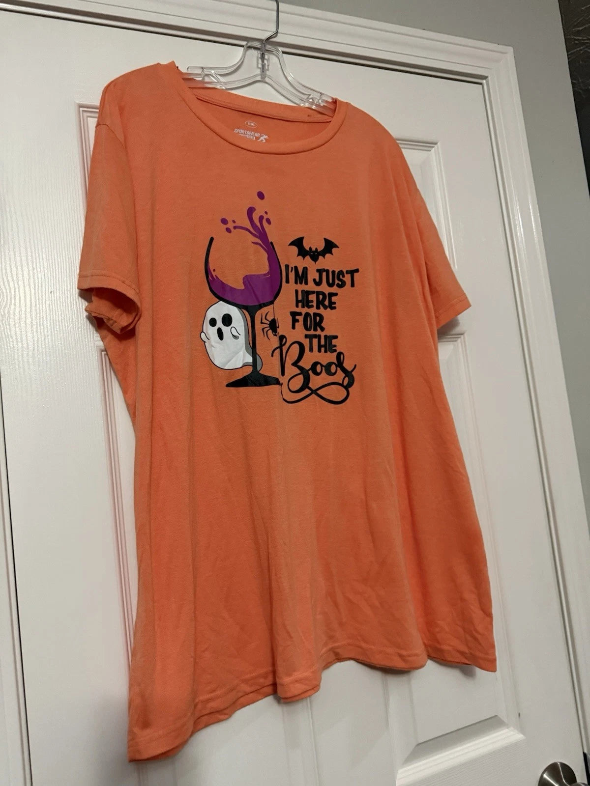 Here For The Boos Halloween T-Shirt 2XL Orange Fun Wine Ghost
