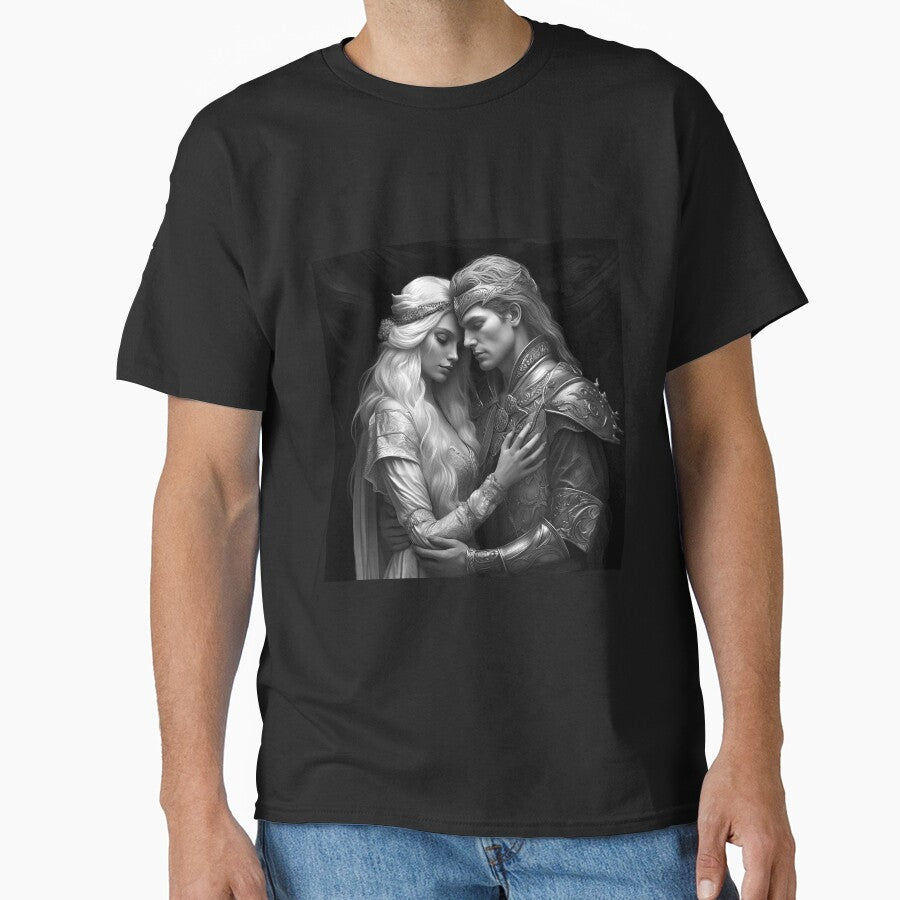 Romantic Elf Couple Black and White Fantasy Art by inkoutninja